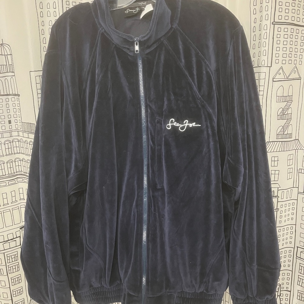 Vintage OG Y2K Sean John velour track jacket navy XL